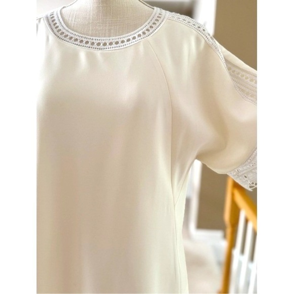 Tory Burch Marissa Ivory Cream Crochet Lace Trim Shift Dress Sz 14‎ - Picture 3 of 14
